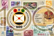HUNFILEX 2022 BUDAPEST Bélyeg-világbajnokság 100 éves a Magyar Bélyeggyűjtők Országos Szövetsége - piros ssz. vágott bélyegblokk