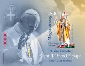 100 éve született Szent II. János Pál pápa - piros ssz. vágott blokk